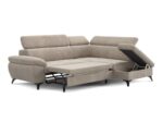 Canapé d'angle droit convertible ANNA 2 – 4 places – Tissu Sable avec coffre de rangement