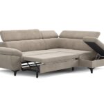 Canapé d'angle droit convertible ANNA 2 – 4 places – Tissu Sable avec coffre de rangement