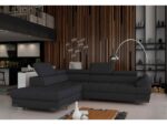 Canapé d'angle gauche convertible SELVA 4 places – Tissu Anthracite avec coffre de rangement – Image 7