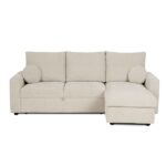 Canapé d'angle réversible convertible JADE 4 places – Tissu sable avec coffre de rangement