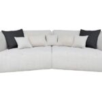 Canapé droit fixe SOPHIE 4 places – Tissu écru & coussins anthracite