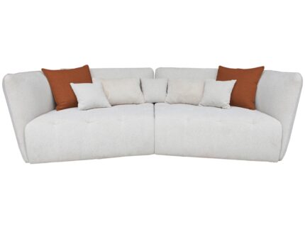 Canapé droit fixe SOPHIE 4 places – Tissu écru & coussins orange