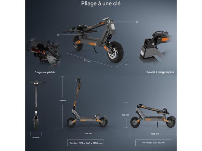 Trottinette électrique pliable kukirin g2 2025 800w 48 v 15,6 ah pneu 10 pouces vitesse maximale 45 kmh 55 km- noir – Image 3