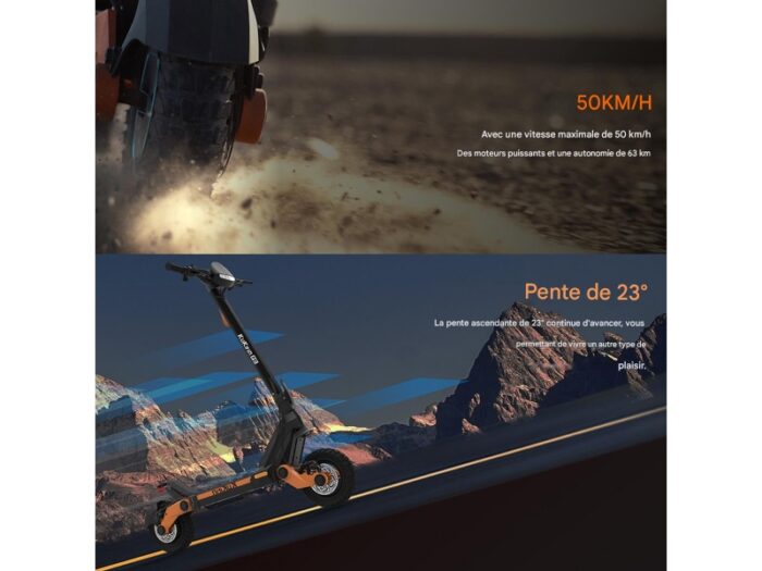 Trotinette electrique adulte 50km/h Kukirin g3 scooter 1200w arrière 52v 18ah 70Km – Image 2