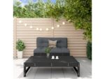 Salon de jardin 2 pcs noir bois massif de pin – Image 2
