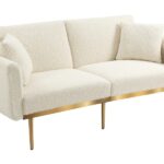 Canapé droit convertible OKWISH 2 places – Tissu blanc