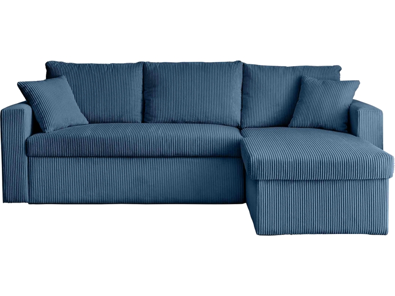 G_I42157227_B Canapé d'angle réversible convertible BESTMOBILIER CYRUS 4 places – Velours Bleu avec Coffre – Image 1