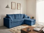 Canapé d'angle réversible convertible BESTMOBILIER CYRUS 4 places – Velours Bleu avec Coffre – Image 5