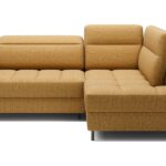 Canapé droit convertible LES TENDANCES 4 places – Tissu beige avec coffre de rangement