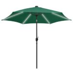 Parasol de jardin | parasol d'extérieur avec lumières led et mât en aluminium vert