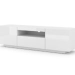 Aura meuble tv bas universel 150 cm à suspendre ou à poser sous meuble tv - buffet hi-fi - blanc brillant sans led