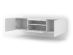 Aura meuble tv bas universel 150 cm à suspendre ou à poser sous meuble tv - buffet hi-fi - blanc brillant sans led – Image 3
