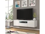 Aura meuble tv bas universel 150 cm à suspendre ou à poser sous meuble tv - buffet hi-fi - blanc brillant sans led – Image 5