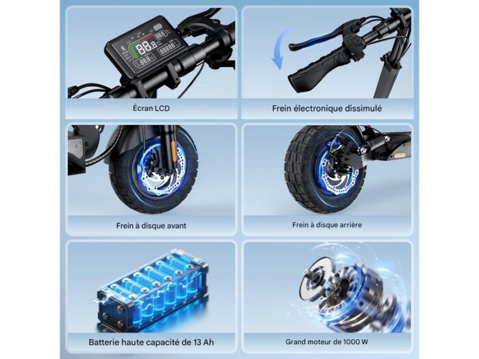 Trottinette électrique iscooter W9 - 1000w - 48v 14ah - vitesse maximale 45 kmh - autonomie 45 km W9 – Image 3