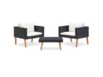Chic salon bas de jardin 3 pcs avec coussins - résine tressée noir - 76x67x60 cm