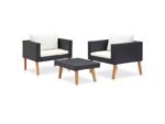 Chic salon bas de jardin 3 pcs avec coussins - résine tressée noir - 76x67x60 cm – Image 3