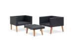 Chic salon bas de jardin 3 pcs avec coussins - résine tressée noir - 76x67x60 cm – Image 4