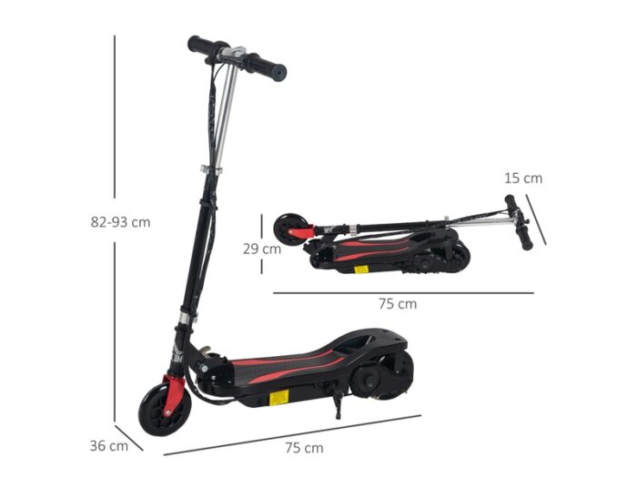 Trottinette électrique pliable enfant 7-14 ans - hauteur réglable - 120w 24v max. 12 kmh - métal pp rouge noir – Image 3