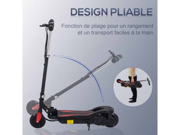 Trottinette électrique pliable enfant 7-14 ans - hauteur réglable - 120w 24v max. 12 kmh - métal pp rouge noir – Image 5