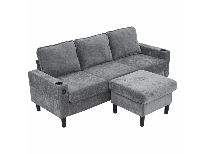 G_Q50904146_B Canapé d'angle gauche fixe SWEIKO 3 places – Tissu Gris – Image 1