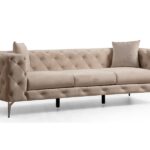Canapé droit fixe LES TENDANCES 3 pl Velours beige