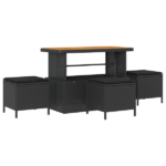 Vidaxl ensemble de salle à manger de jardin 4 pièces avec coussins noirs en poly rotin et acacia