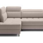 Canapé droit convertible LES TENDANCES 4 places – Tissu taupe avec coffre de rangement