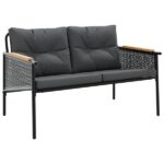 Banc de jardin avec coussins 116cm noir acier