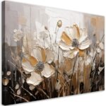 Tableau mural pour le salon ou la chambre à coucher peint, fleurs beiges des champs abstraction 1252885822