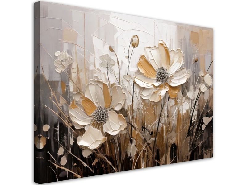 G_Z98633946_B Tableau mural pour le salon ou la chambre à coucher peint, fleurs beiges des champs abstraction 1252885822 – Image 1