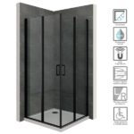 Sofia-black cabine douche 80x90 cm + receveur h.180 portes pivotantes verre 6 mm, profilés noirs